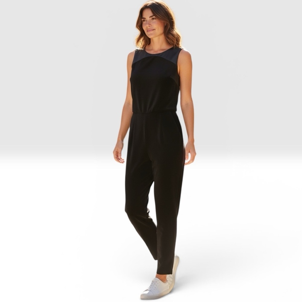Nicole by Nicole Miller Black Sleeveless V Neck Jumpsuit Front Pockets Size XS